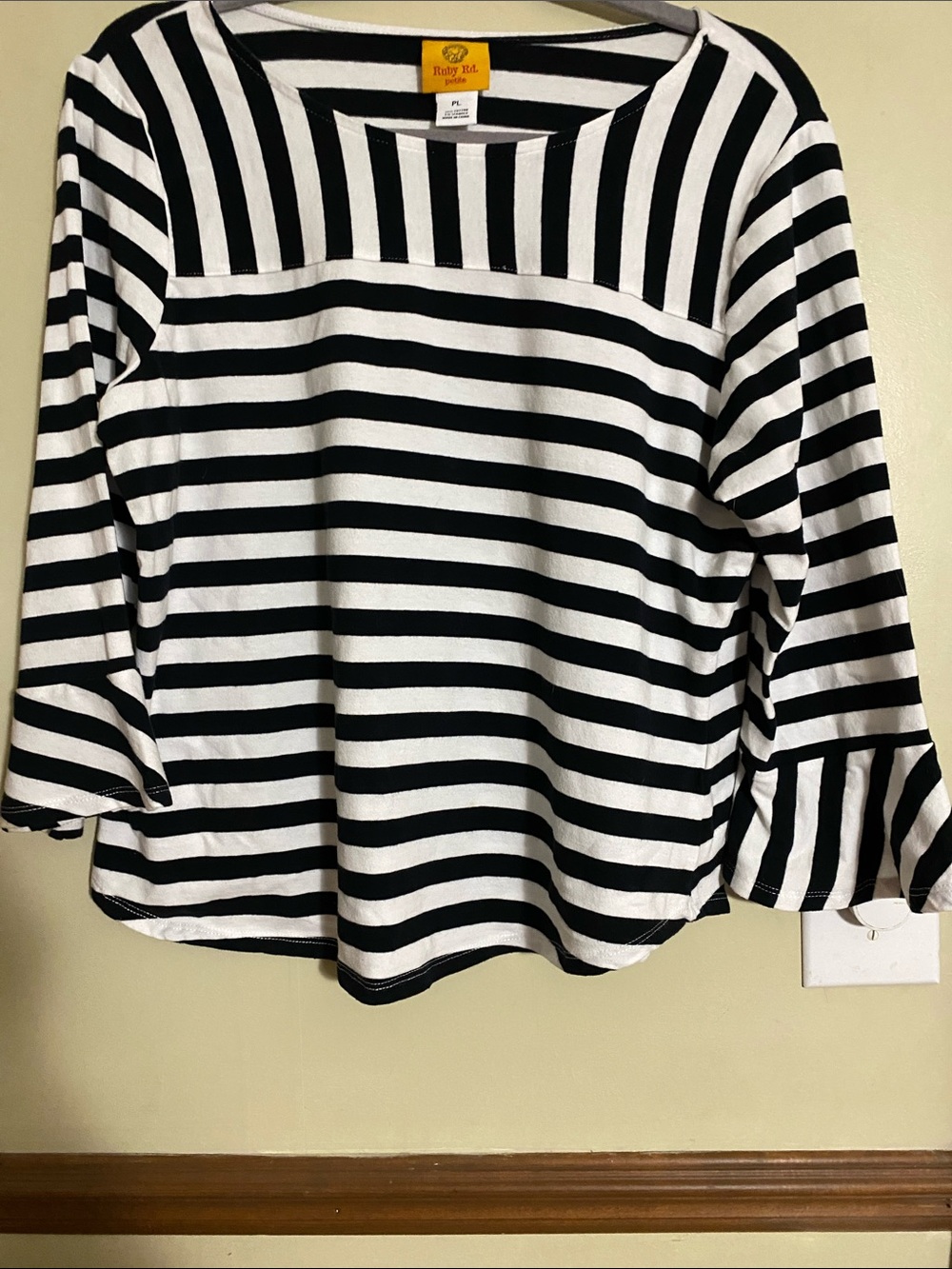 Ruby Rd. Black & White Striped Scoop Neck Long Sleeve Top